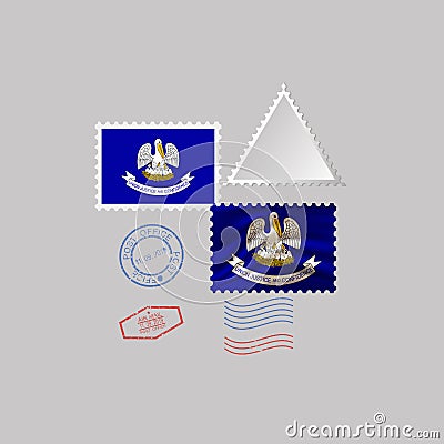 Postage stamp with the image of Louisiana state flag. Illustration Stock Photo