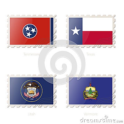 Postage stamp with the image of Tennessee, Texas, Utah, Vermont State Flag Vector Illustration