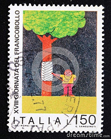 Postage stamp Italy, 1976, Stamp Day Editorial Stock Photo
