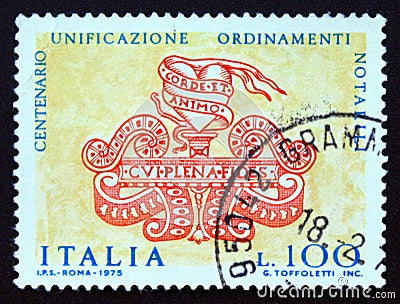 Postage stamp Italy, 1975, Unification of Italian Laws Editorial Stock Photo