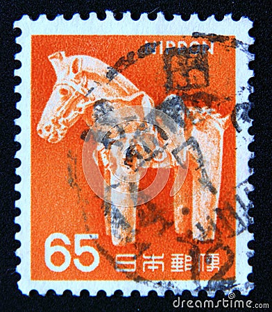 Postage stamp Japan 1966. Haniwa Ancient Clay Horse Editorial Stock Photo