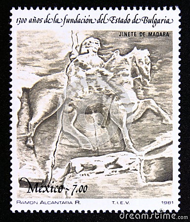 Postage stamp Mexico, 1981. Rider, 9th century Editorial Stock Photo