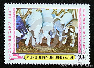 Postage stamp Mongolia 1979. Sanzhid Dairy painting Editorial Stock Photo