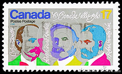 Postage stamp printed in Canada shows Composers, Centenary of `O Canada` National Song serie, circa 1980 Editorial Stock Photo