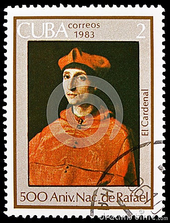 `Portrait of Cardinal`, 1510, Raffael, 500th Birthday serie, circa 1983 Editorial Stock Photo