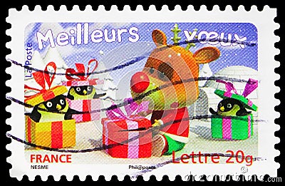 Postage stamp printed in France shows Best wishes, serie, Lettre 20 Gr. - Gram value, circa 2006 Editorial Stock Photo