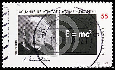 Postage stamp printed in Germany shows Albert Einstein, Centenary of Special Theory of Relativity by Albert Einstein serie, circa Editorial Stock Photo