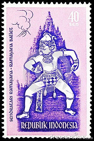 Postage stamp printed in Indonesia shows Ramayana Dancers, serie, circa 1962 Editorial Stock Photo