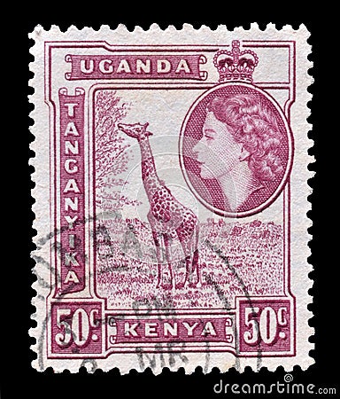 Postage stamp printed by Kenya, Uganda and Tanganyika Editorial Stock Photo