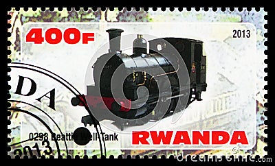 Postage stamp printed in Rwanda shows 0298 Beattie Well-Tank, Steam locomotives serie, circa 2013 Editorial Stock Photo