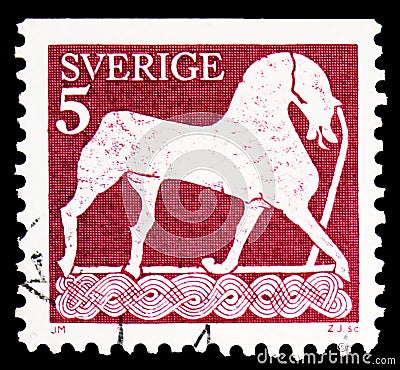 Postage stamp printed in Sweden shows Horse, Gottland Picture Stones serie, circa 1973 Editorial Stock Photo