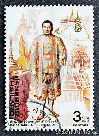 Postage stamp printed by Thailand, that shows the King Nang Klao Editorial Stock Photo