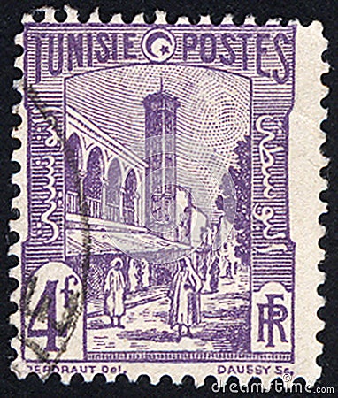 A postage stamp printed in Tunisie. Editorial Stock Photo