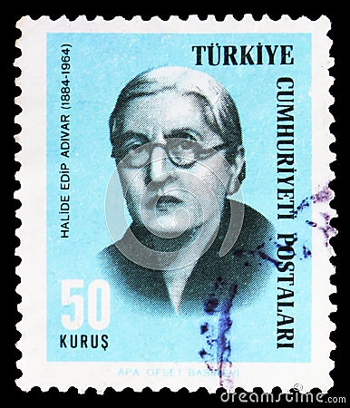 Postage stamp printed in Turkey shows Halide Edip AdÄ±var 1884-1964, writer, Famous Persons serie, circa 1966 Editorial Stock Photo