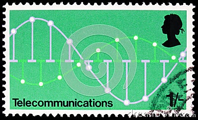 Postage stamp printed in United Kingdom shows Telecommunications - Pulse Code Modulation, Post Office Technology serie, circa 1969 Editorial Stock Photo