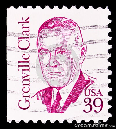 Postage stamp printed in United States shows Grenville Clark, Great Americans serie, circa 1985 Editorial Stock Photo