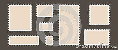 Postage stamp set. Post stamp frames and borders. Beige square and rectangular template for mail, postcard, letter Vector Illustration