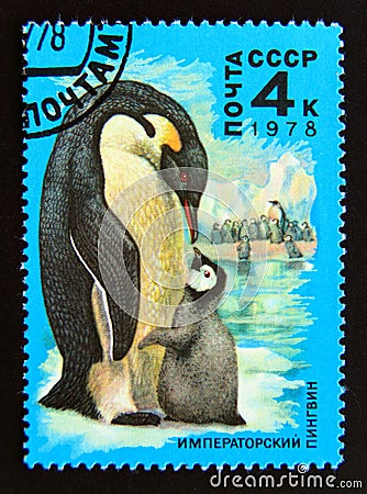 Postage stamp Soviet union, CCCP 1978. Emperor Penguin Aptenodytes forsteri Editorial Stock Photo