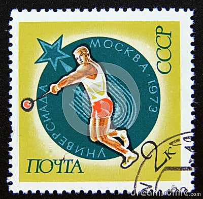 Postage stamp Soviet union, CCCP 1973. Hammer Throw Editorial Stock Photo