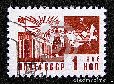 Postage stamp Soviet Union, CCCP, 1966. Palace of Congresses, Moscow Kremlin Editorial Stock Photo