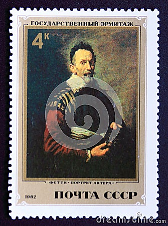 Postage stamp Soviet Union, CCCP, 1982, Portrait of an Actor, Domenico Fetti Editorial Stock Photo