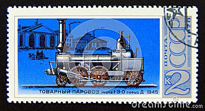 Postage stamp Soviet union, CCCP 1978. Steam Locomotive 1-3-0 Series D 1845 Editorial Stock Photo