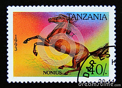 Postage stamp Tanzania 1993. Nonius Equus ferus caballus horse breed Editorial Stock Photo