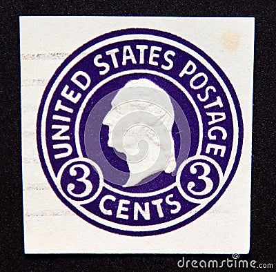 Postage stamp United States of America, USA 1916. Pre-paid 3 cents President George Washington Editorial Stock Photo