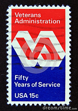 Postage stamp United States of America, USA 1980. Veterans Administration Emblem Editorial Stock Photo