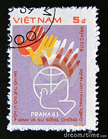 Postage stamp Vietnam, 1984. World peace conference emblem Editorial Stock Photo
