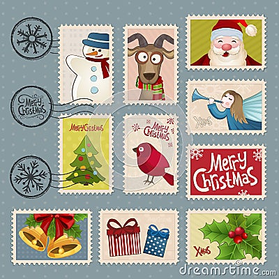 Postage stamps for Christmas Vector Illustration