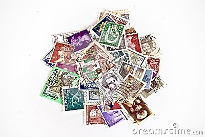 Postage stamps of different countries Editorial Stock Photo