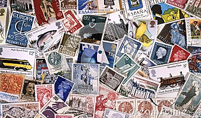 Postage Stamps of Europe - Stamp Collecting Editorial Stock Photo