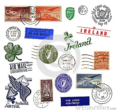 Postage stamps and labels from Ireland Stock Photo