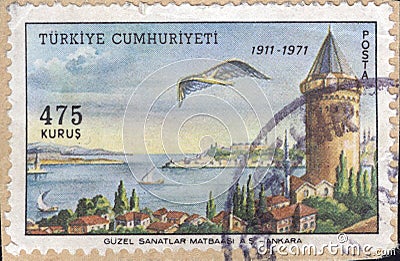 Postage stamps of the Republic of Turkey is offset printing Postal Telegraph and Telephone institutions. Editorial Stock Photo