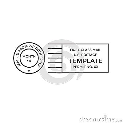 Postal cancellation First Class mail Postage Paid mark Vector Illustration