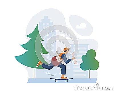 Young postman delivering mail to offices and homes Vector Illustration