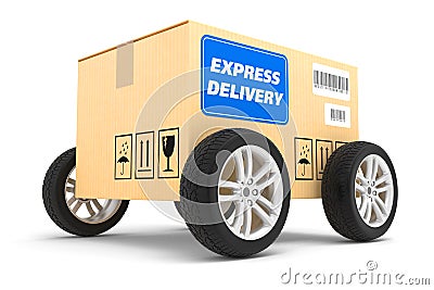 Postal parcel on wheels Stock Photo