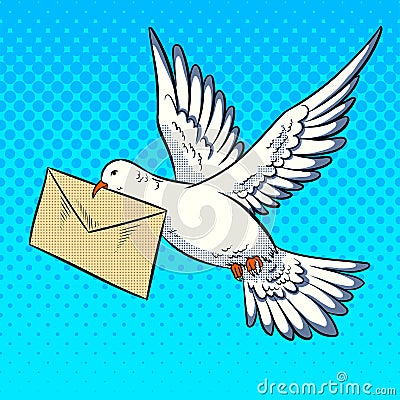 Postal pigeon with letter pop art style vector Vector Illustration