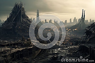 Postapocalyptic cityscape punctuated by the Stock Photo