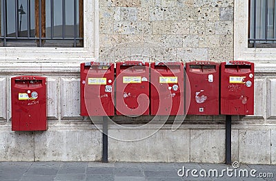 Postbox of an italian postal service provider, Siena, Tuscany, Italy Editorial Stock Photo