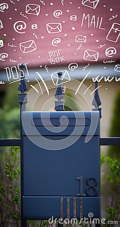 Postbox with white hand drawn icons Stock Photo