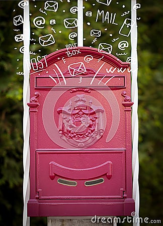Postbox with white hand drawn mail icons Stock Photo
