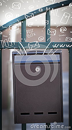 Postbox with white hand drawn mail icons Stock Photo