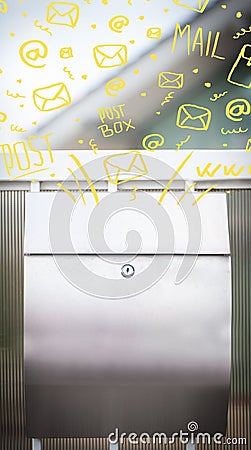 Postbox with white hand drawn mail icons Stock Photo