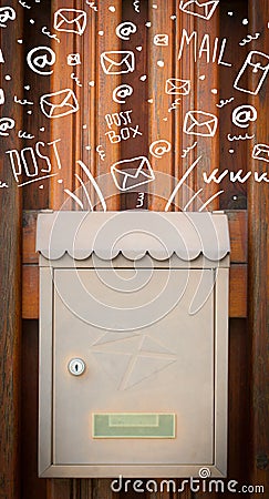 Postbox with white hand drawn mail icons Stock Photo