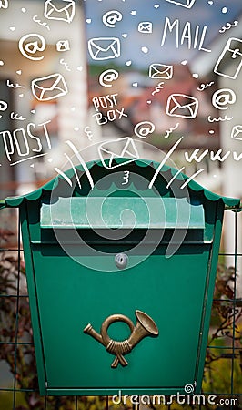 Postbox with white hand drawn mail icons Stock Photo