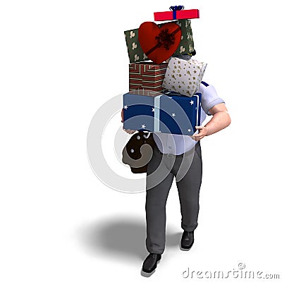 The postboy has a lot of gifts for you. 3D Stock Photo