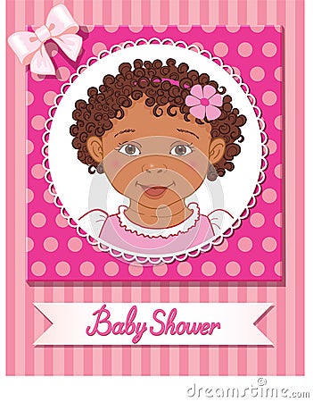 Postcard of baby shower with cute girl on pink background Vector Illustration