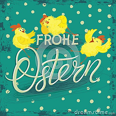 Postcard, banner for Easter with a picture of funny cartoon chicks Vector Illustration